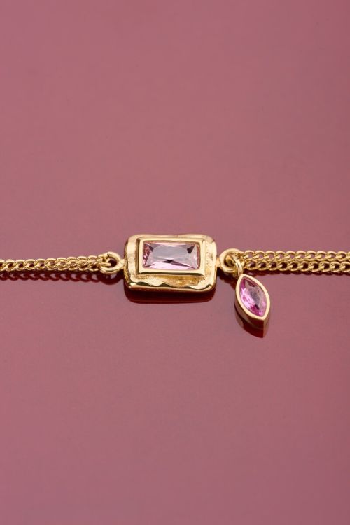 Vintage dubbele armband met licht roze strass steen - my jewerllery