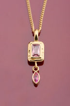 Vintage ketting met vierkante licht roze strass steen - My Jewellery