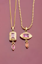 Vintage ketting met vierkante roze strass steen - My Jewellery
