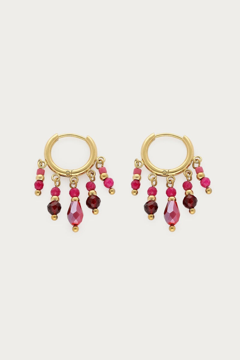 Fortune oorringen met strings en roze kralen - My Jewellery