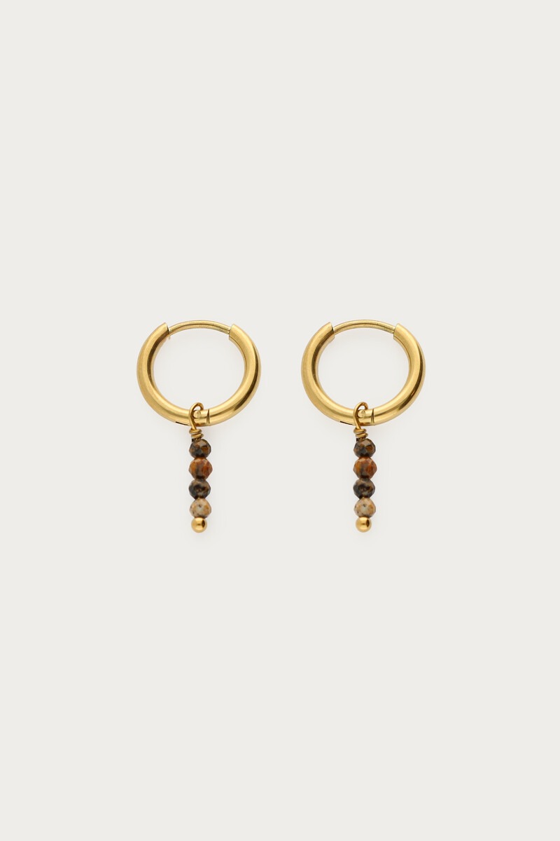 Fortune mini oorringen met bruine kralen - My Jewellery