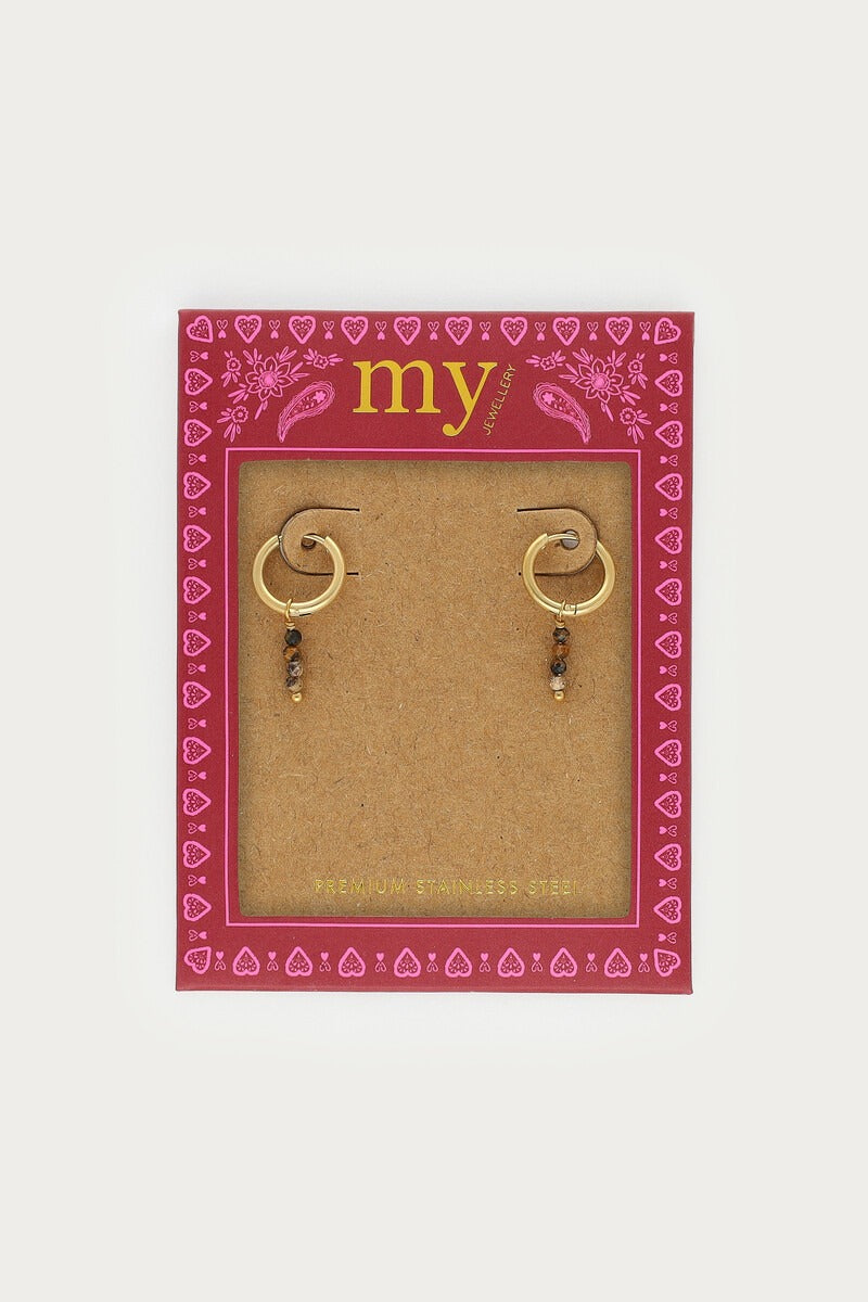 Fortune mini oorringen met bruine kralen - My Jewellery