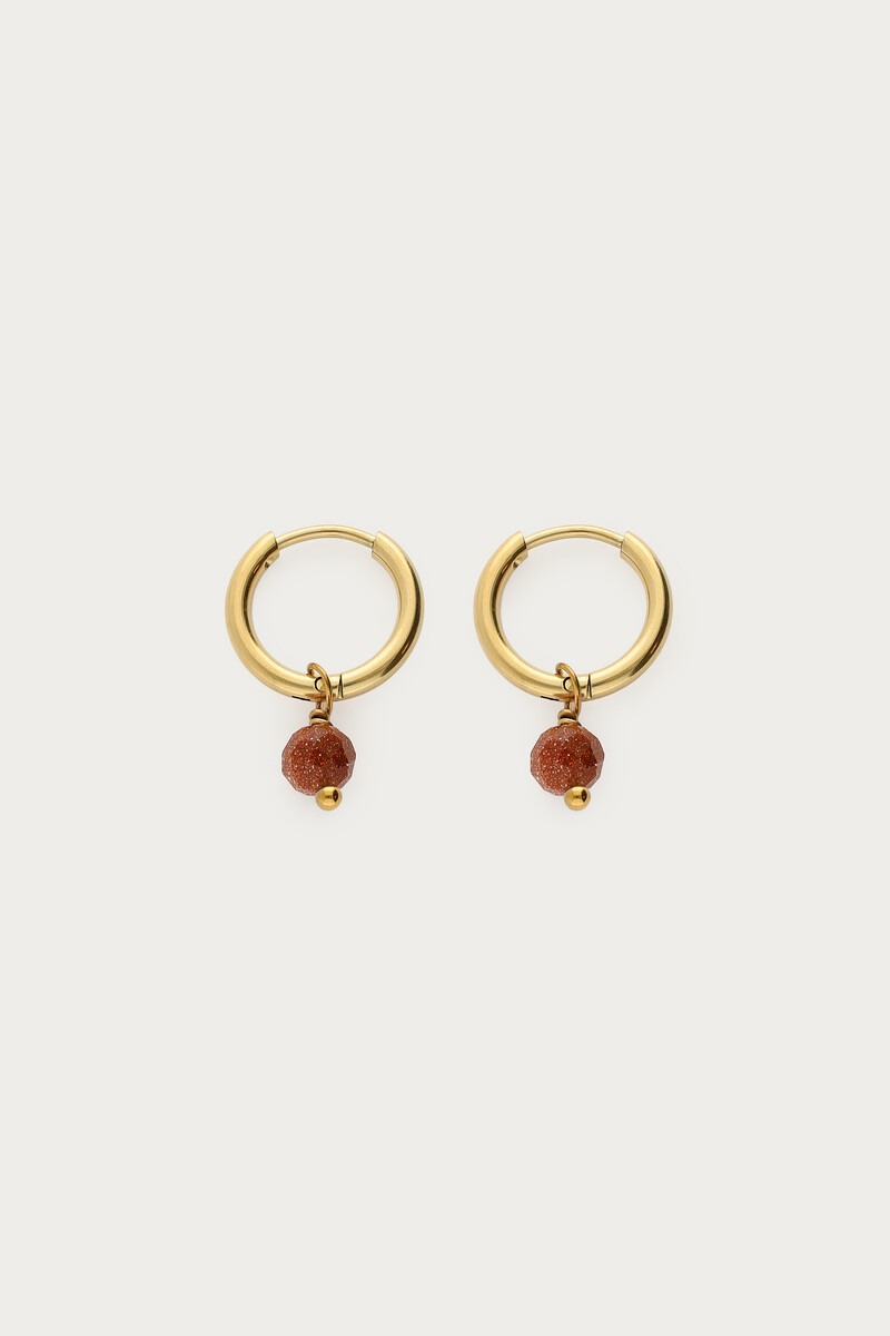 Fortune mini oorringen met bruine ronde kralen - My Jewellery