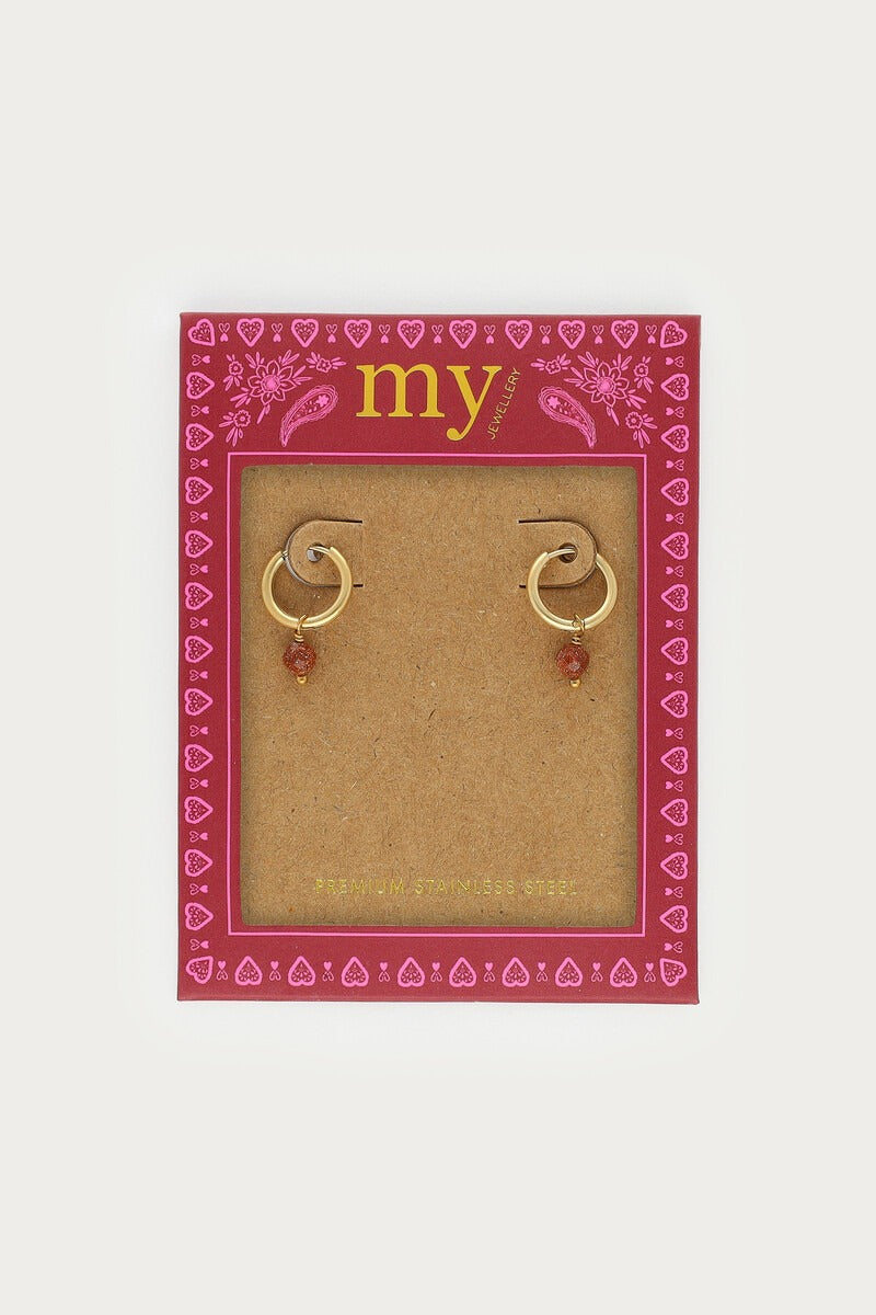 Fortune mini oorringen met bruine ronde kralen - My Jewellery