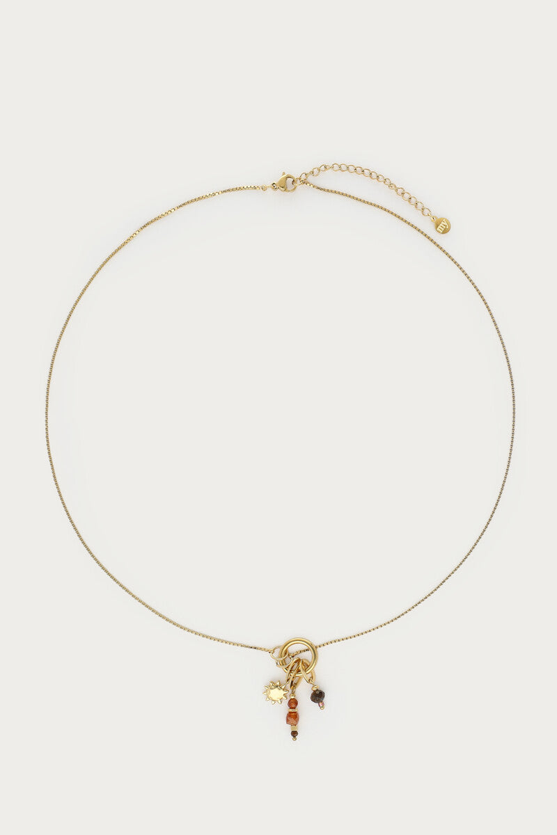 Fortune ketting met zon en bruine kralen - My Jewellery