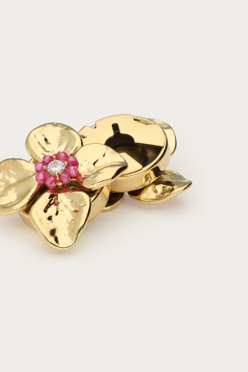 Goudkleurige bloemen met roze kralen knopen set - My Jewellery