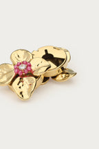 Goudkleurige bloemen met roze kralen knopen set - My Jewellery