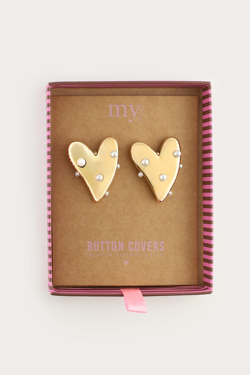 Goudkleurige hartjes met parels knopen set - My Jewellery
