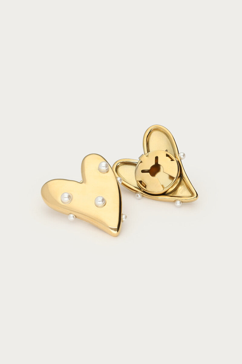 Goudkleurige hartjes met parels knopen set - My Jewellery