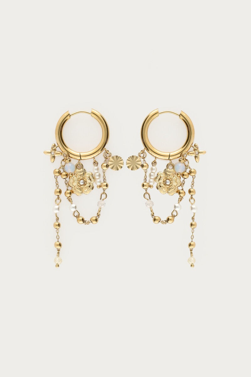 Oorringen met zoetwaterparels en bloemen - My Jewellery