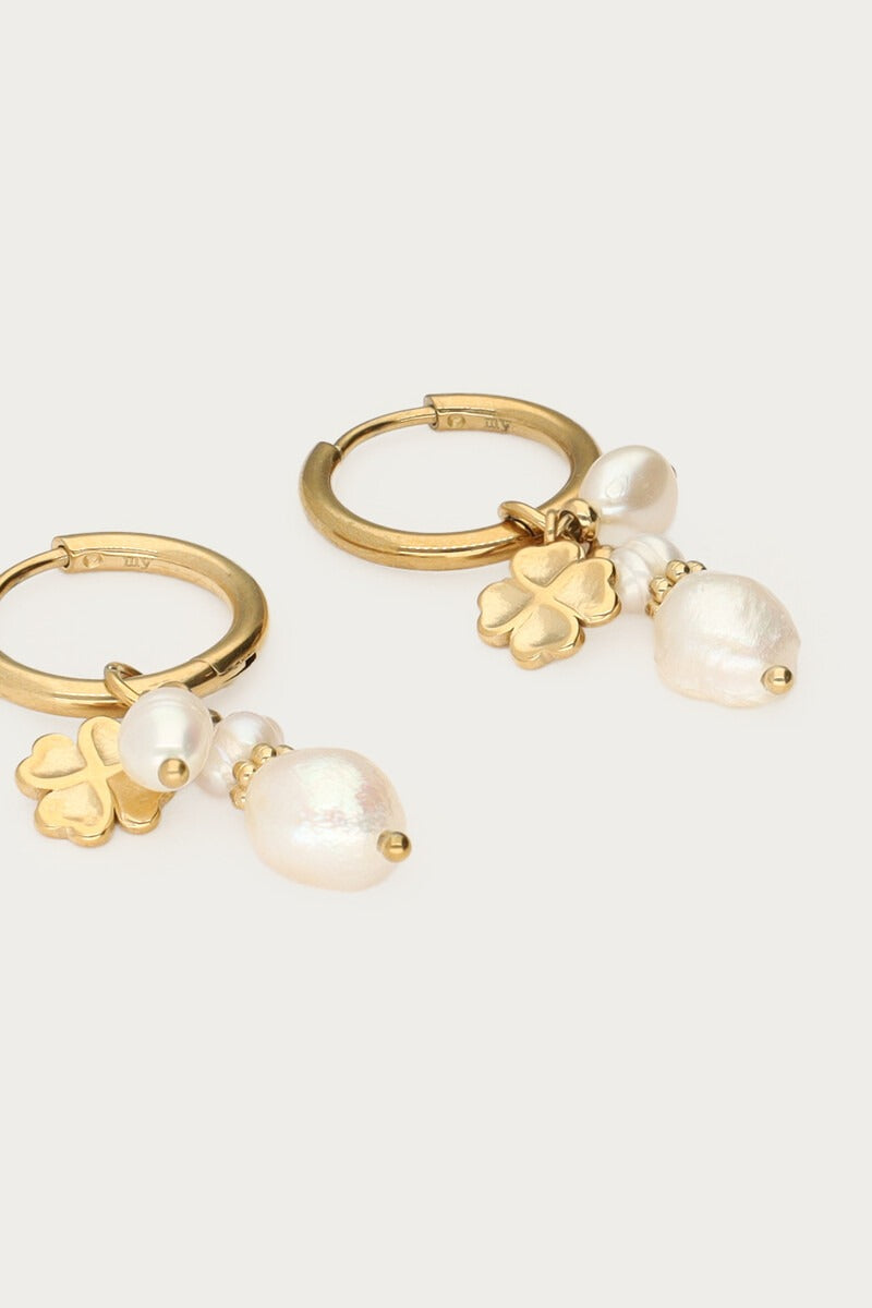 Oorringen met natuurlijke parels en klaver - My Jewellery