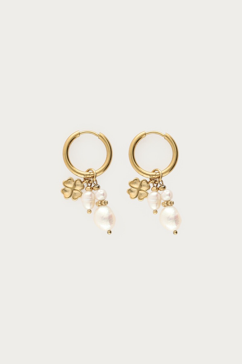 Oorringen met natuurlijke parels en klaver - My Jewellery