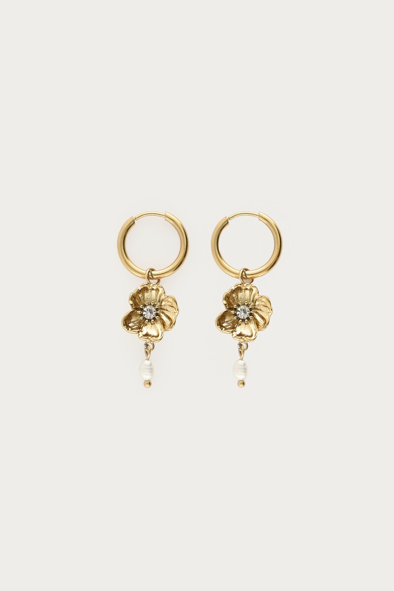 Oorringen met ranonkel bloem en zoetwaterparels - My Jewellery