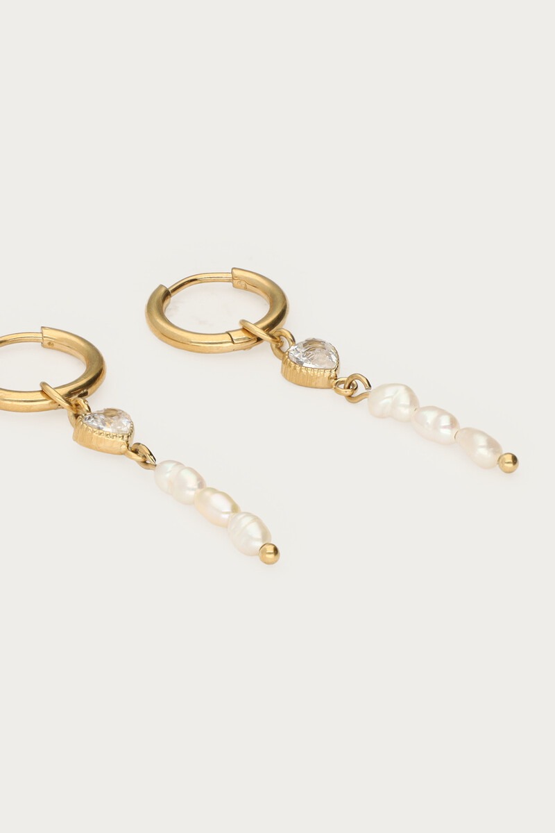 Oorringen met strass hartje en zoetwaterparels - My Jewellery