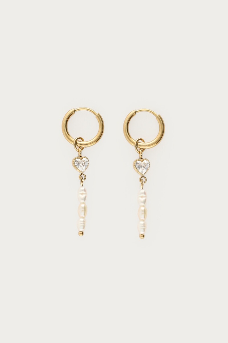Oorringen met strass hartje en zoetwaterparels - My Jewellery