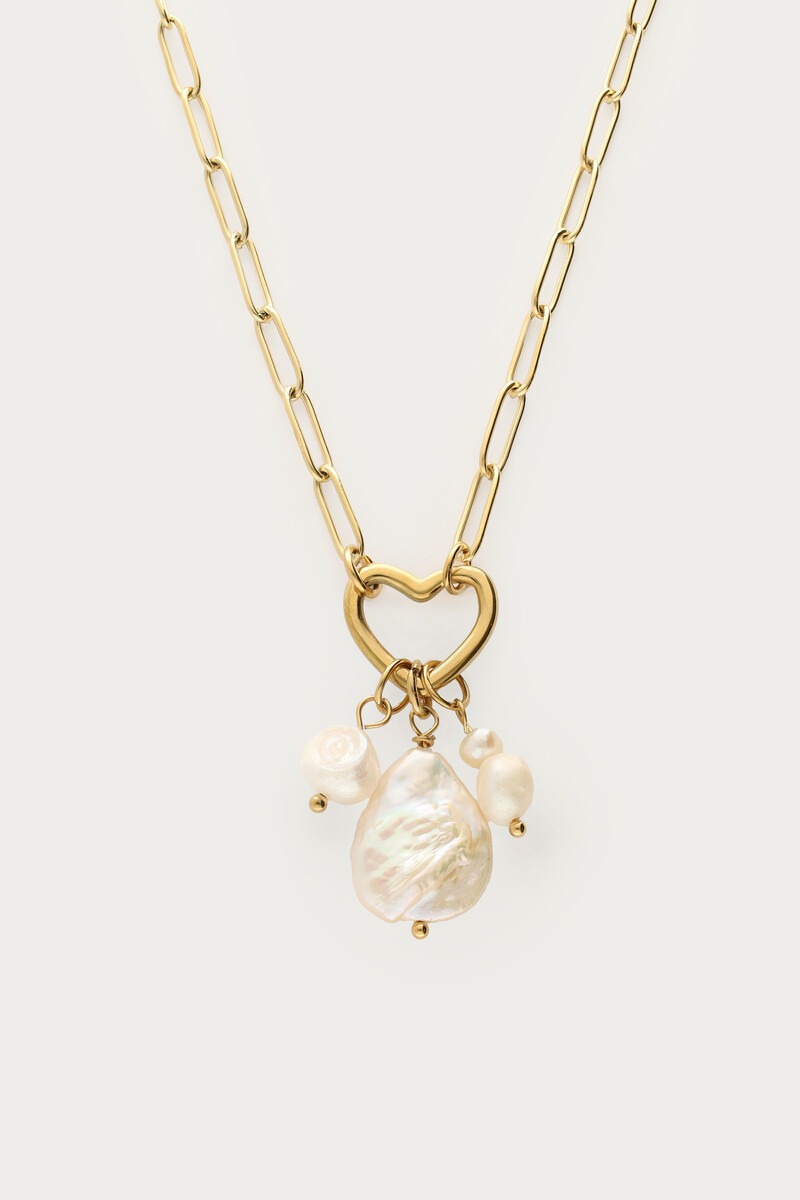 Schakelketting met hartje en natuurlijke parels - My Jewellery