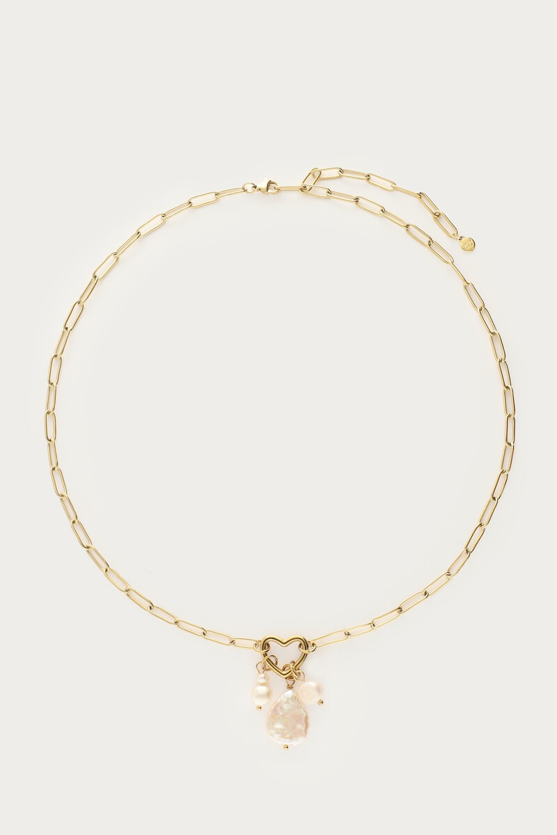 Schakelketting met hartje en natuurlijke parels - My Jewellery