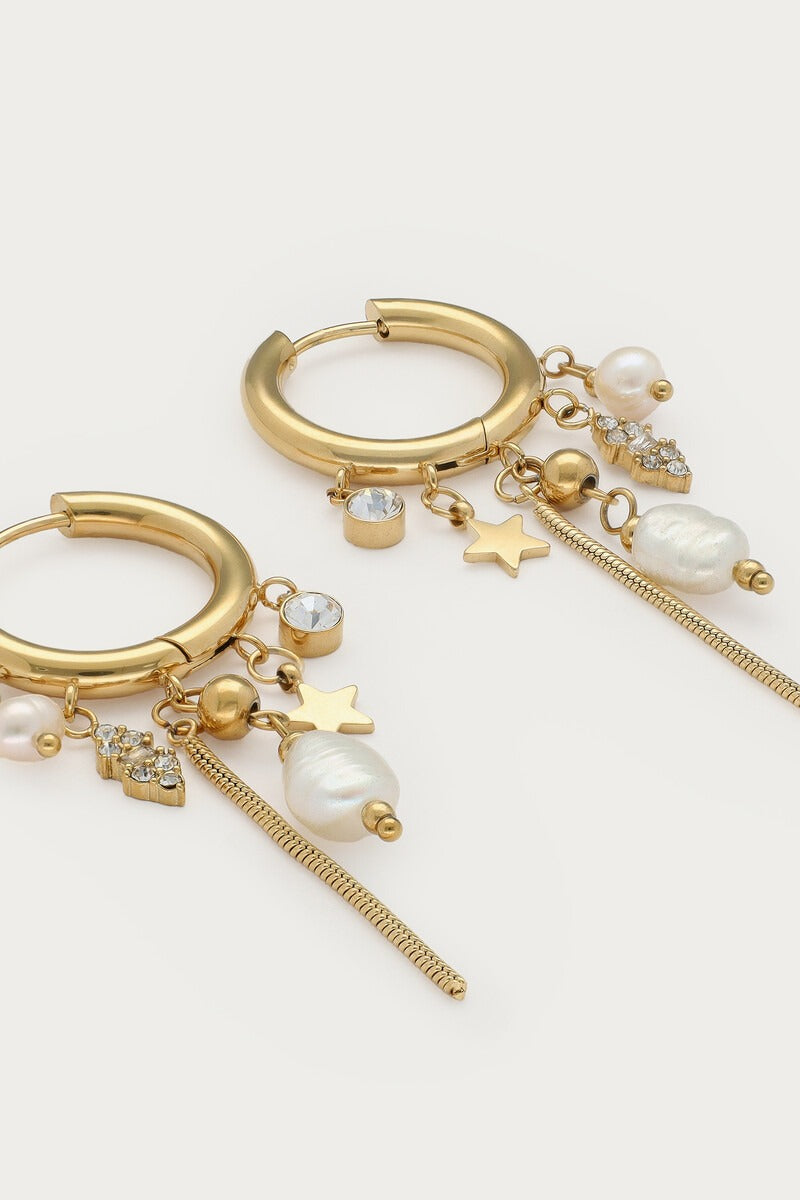 Magical oorringen met strass en hangende zoetwaterparels - My Jewellery