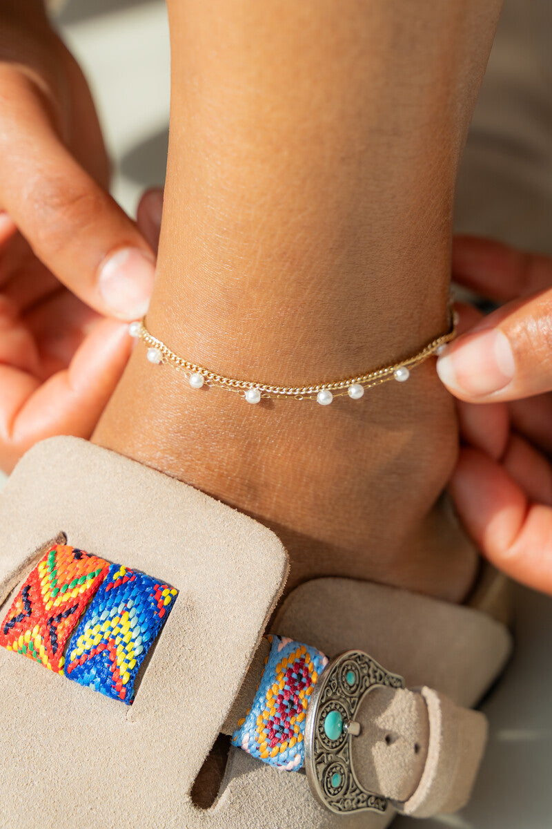 Minimalistisch dubbel enkelbandje met imitatieparels -My Jewellery