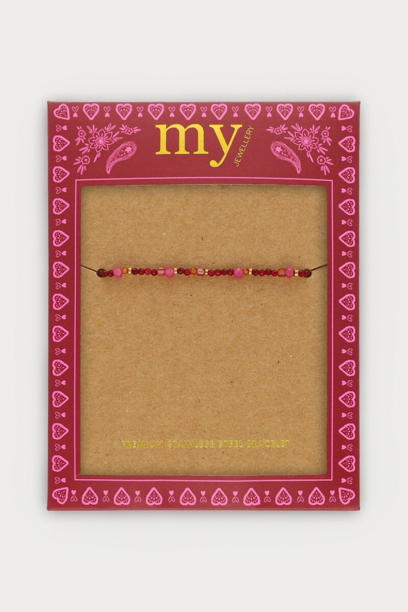 Fortune burgundy elastieken mini kralen armband - My Jewellery