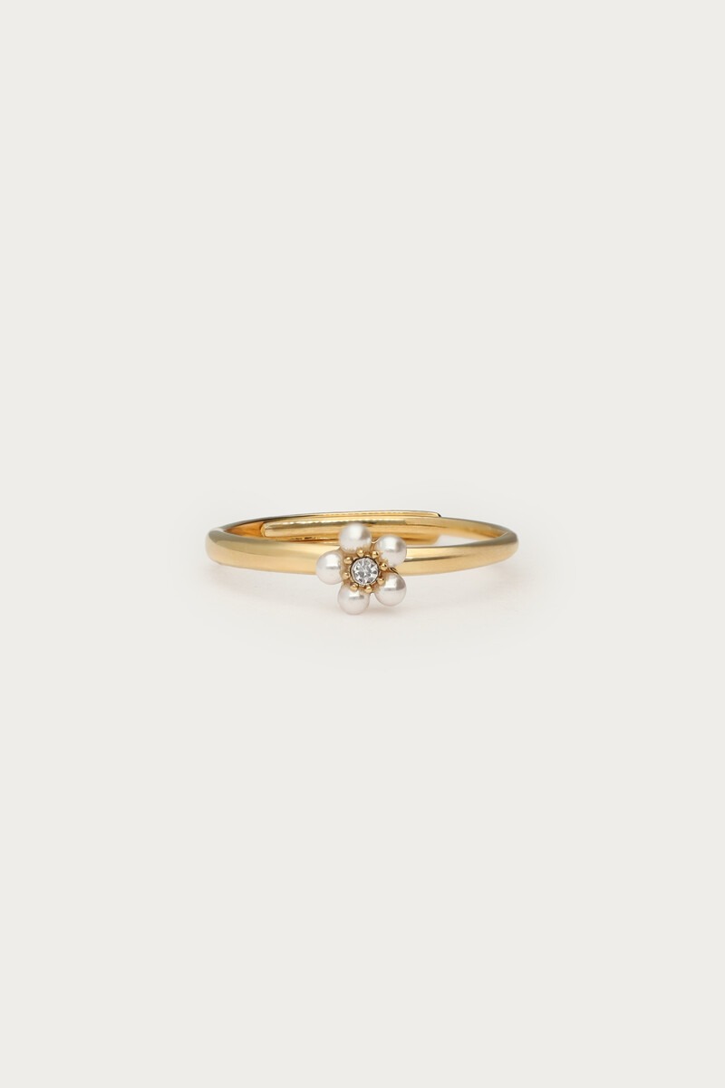 Ring met zoetwaterparel bloem en mini strass steen - My Jewellery