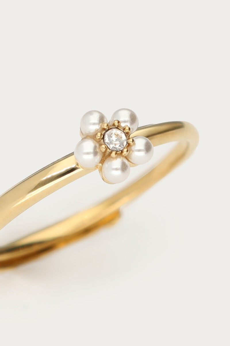 Ring met zoetwaterparel bloem en mini strass steen - My Jewellery