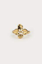 Ring met bloem en witte kralen - My Jewellery