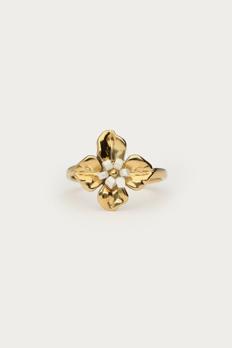 Ring met bloem en witte kralen - My Jewellery