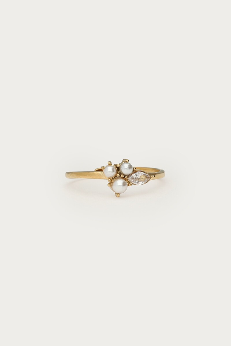 Ring met zoetwaterparels en strass steen - My Jewellery
