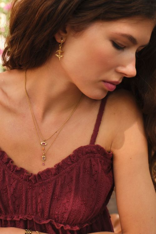 Vintage ketting met vierkante roze strass steen - My Jewellery