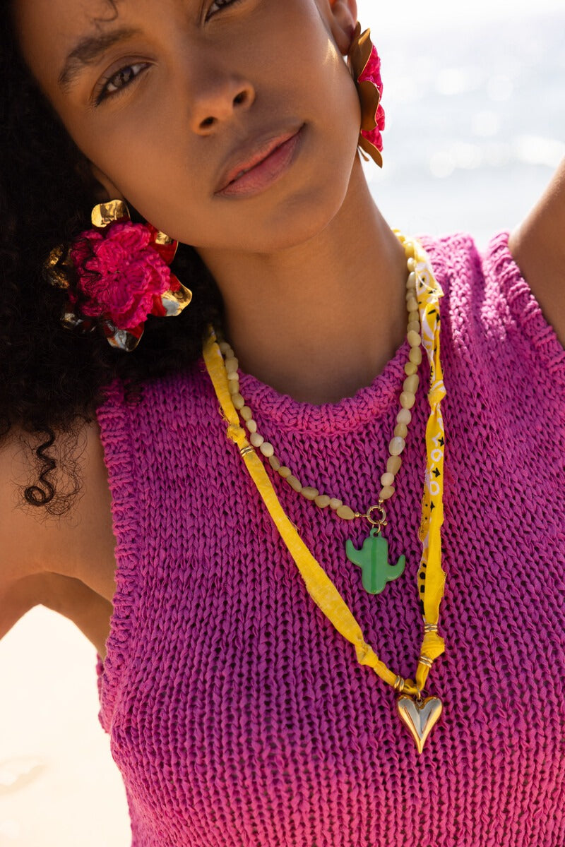 Tropical gele bandana ketting met hartje - My Jewellery