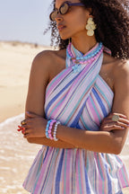 Tropical blauwe elastieken kralen armband - My Jewellery