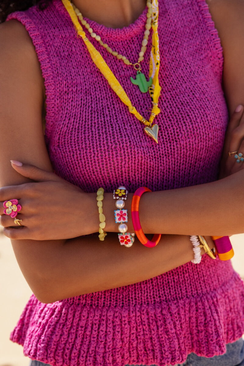 Tropical geel-groene elastieken kralen armband - My Jewellery