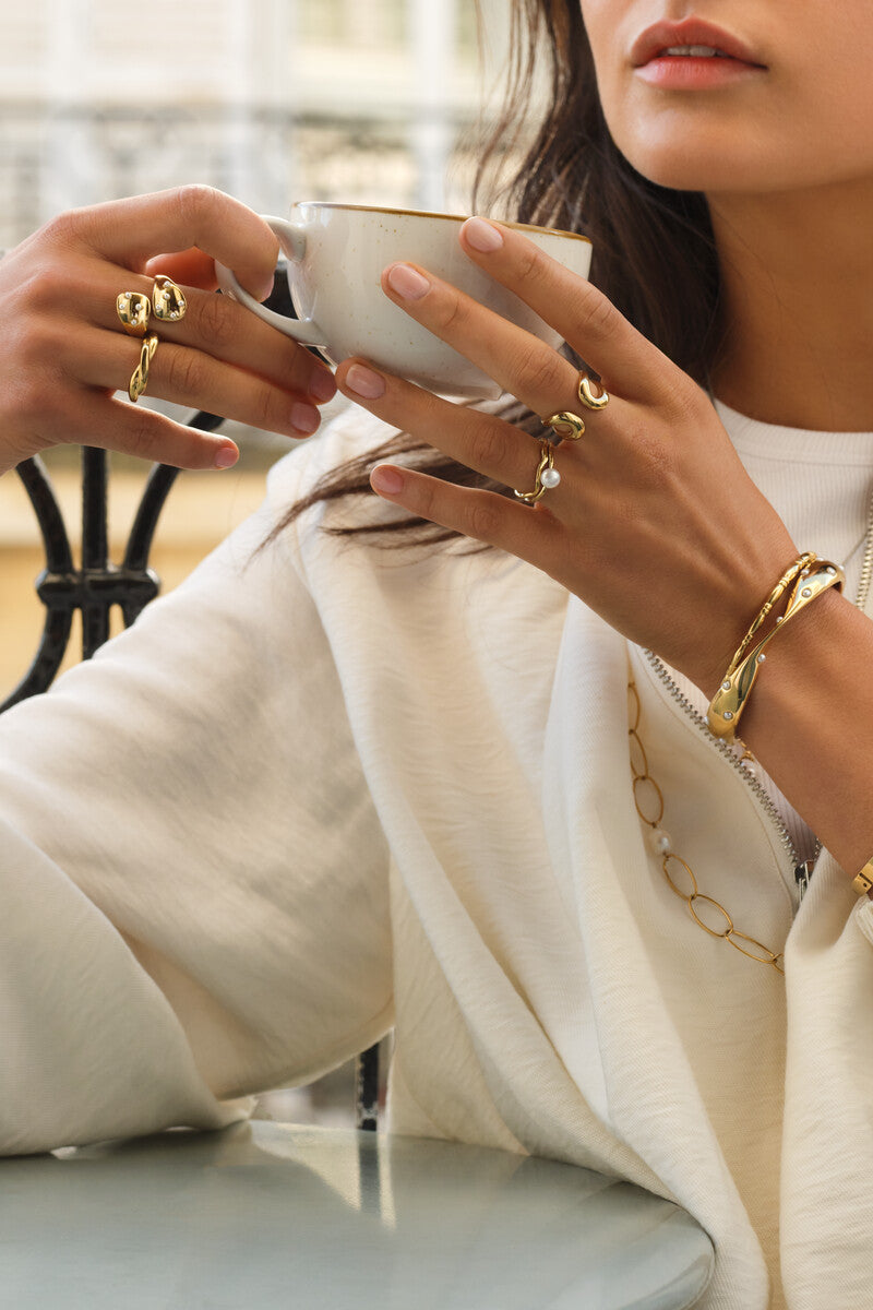 Bold ring met wave en zoetwaterparel - My Jewellery