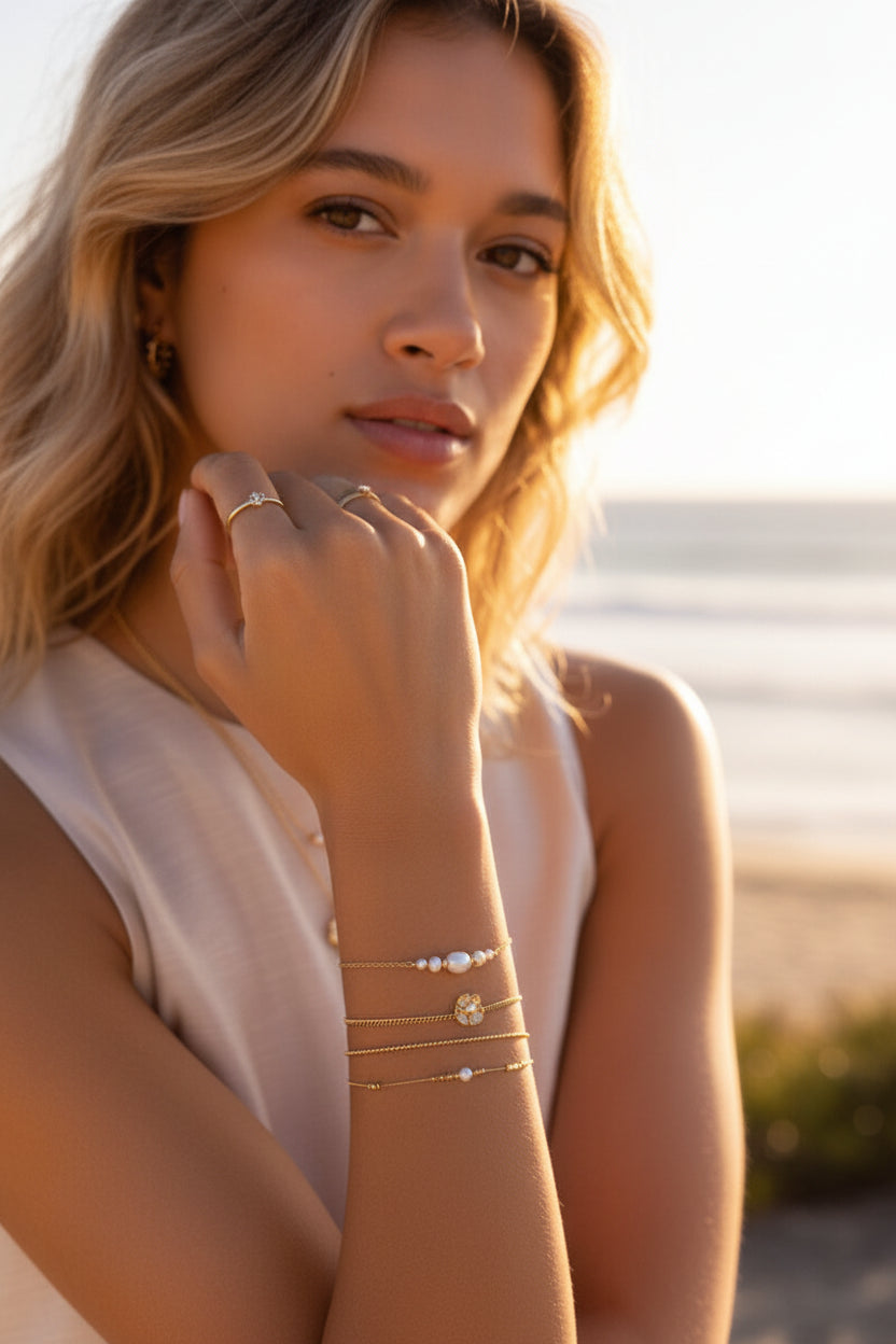 Dubbele armband met kralen en natuurlijke parel - My Jewellery
