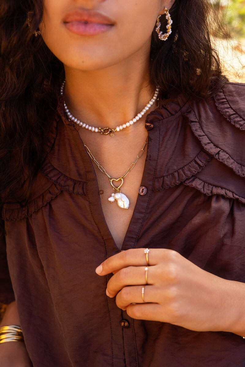 Schakelketting met hartje en natuurlijke parels - My Jewellery