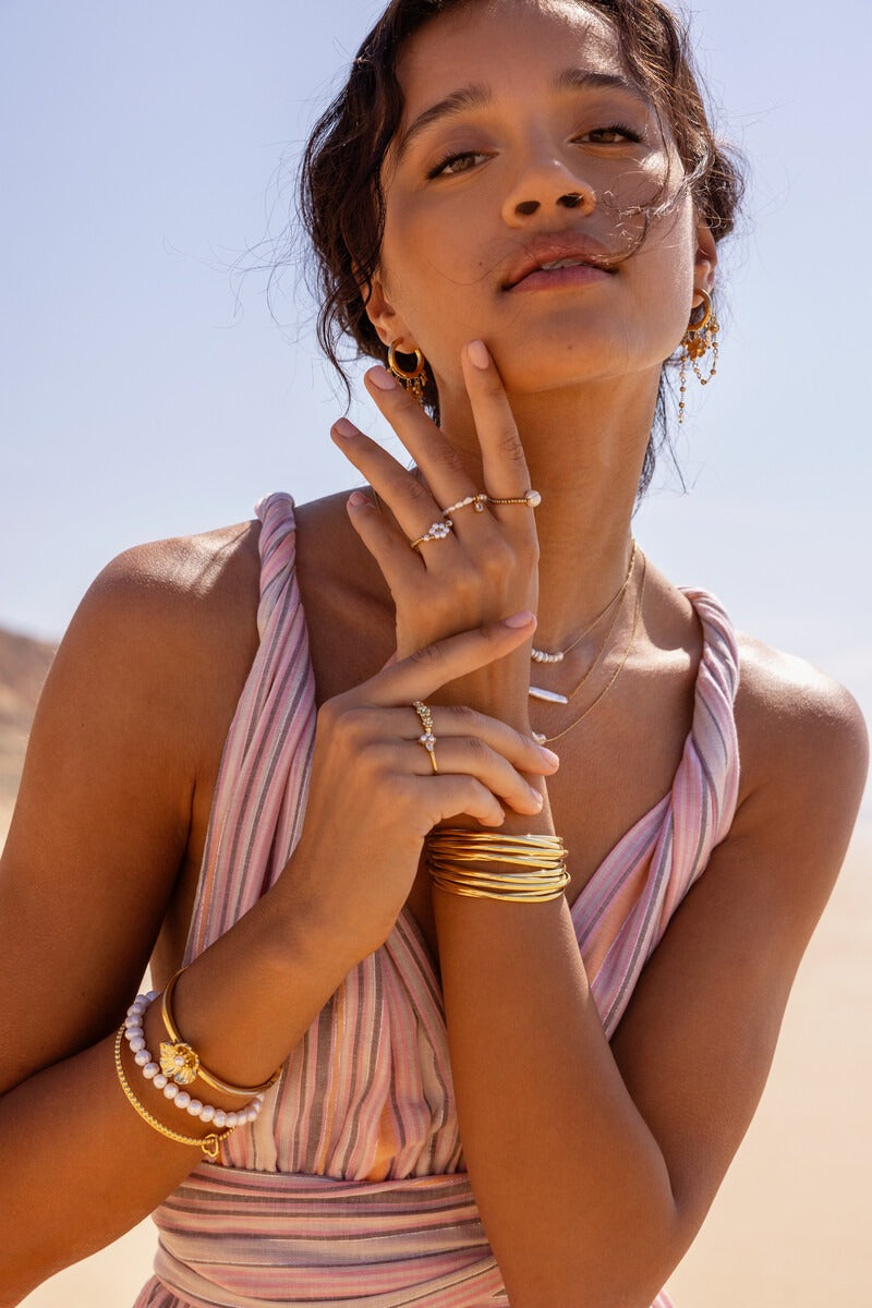 Stretch ring met imitatieparel bloem - My Jewellery