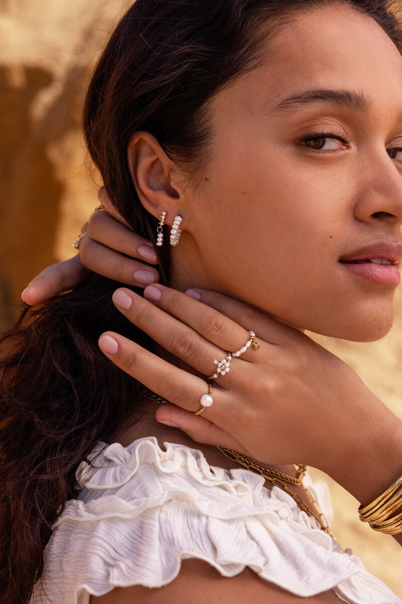 Stretch ring met zoetwaterparels en strass steen - My Jewellery