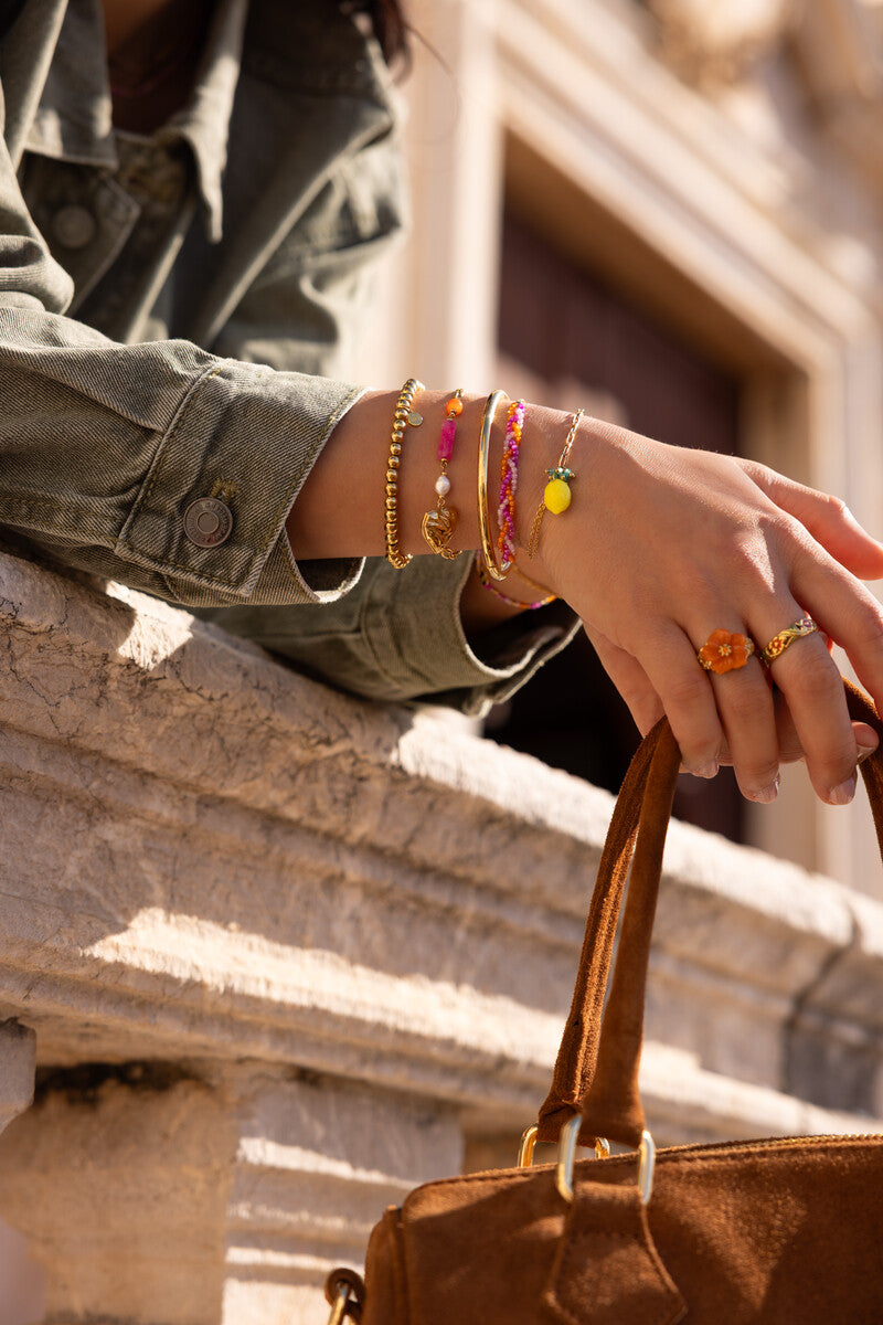 Ciao gevlochten armband met roze en oranje kralen
