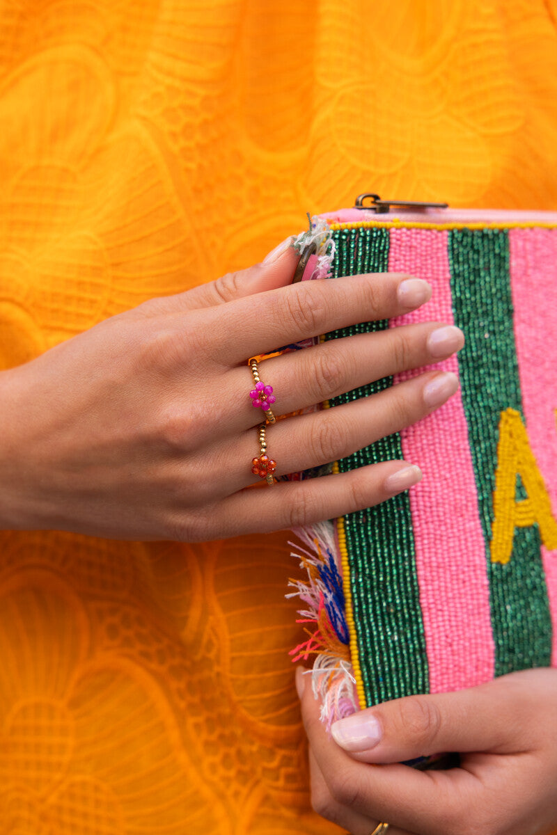 Ciao stretch ring met fuchsia bloem