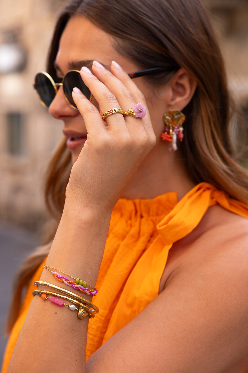 Ciao ring met handgeschilderde bloemen