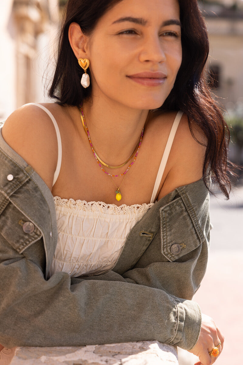 Ciao ketting met roze en oranje kralen