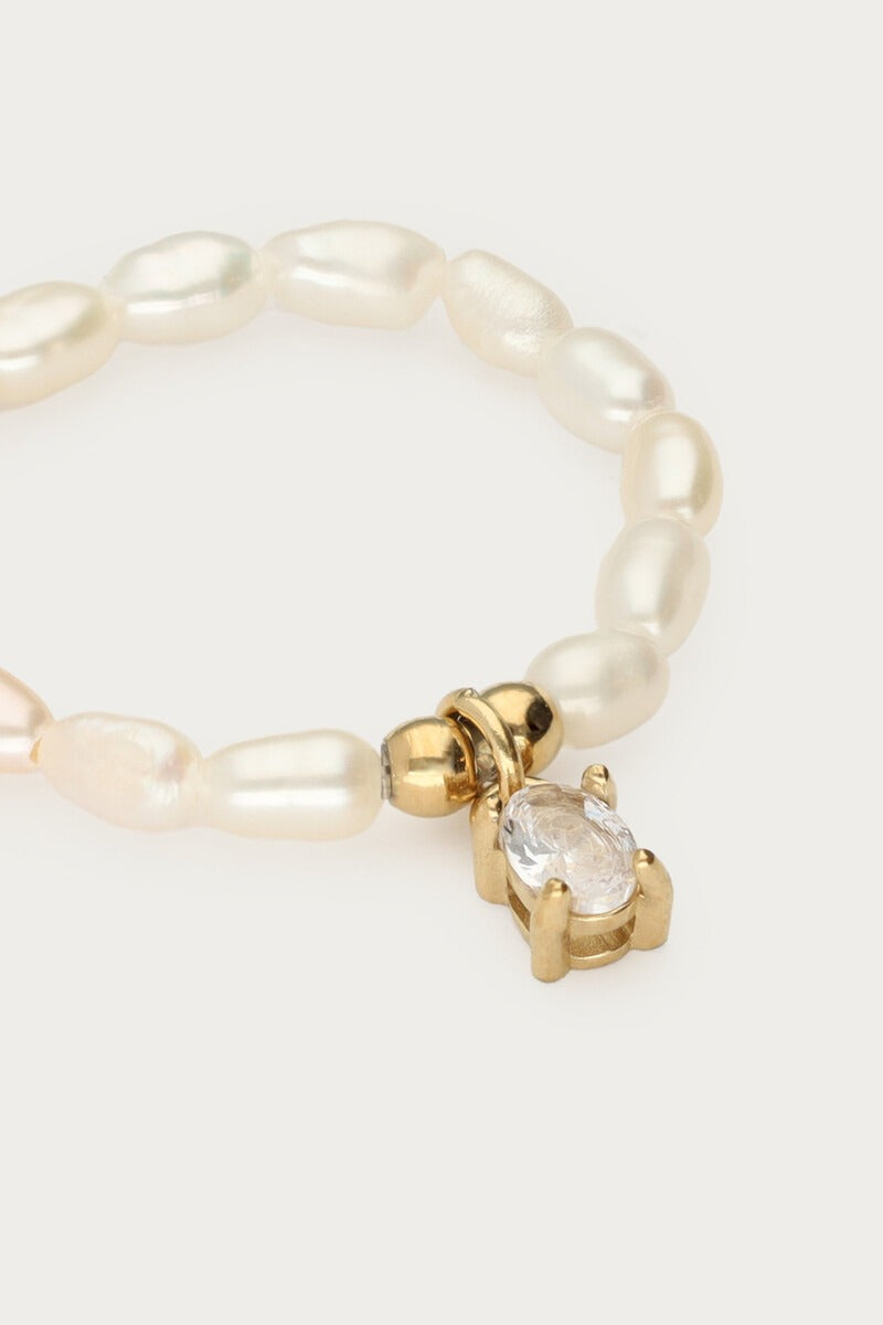 Stretch ring met zoetwaterparels en strass steen - My Jewellery