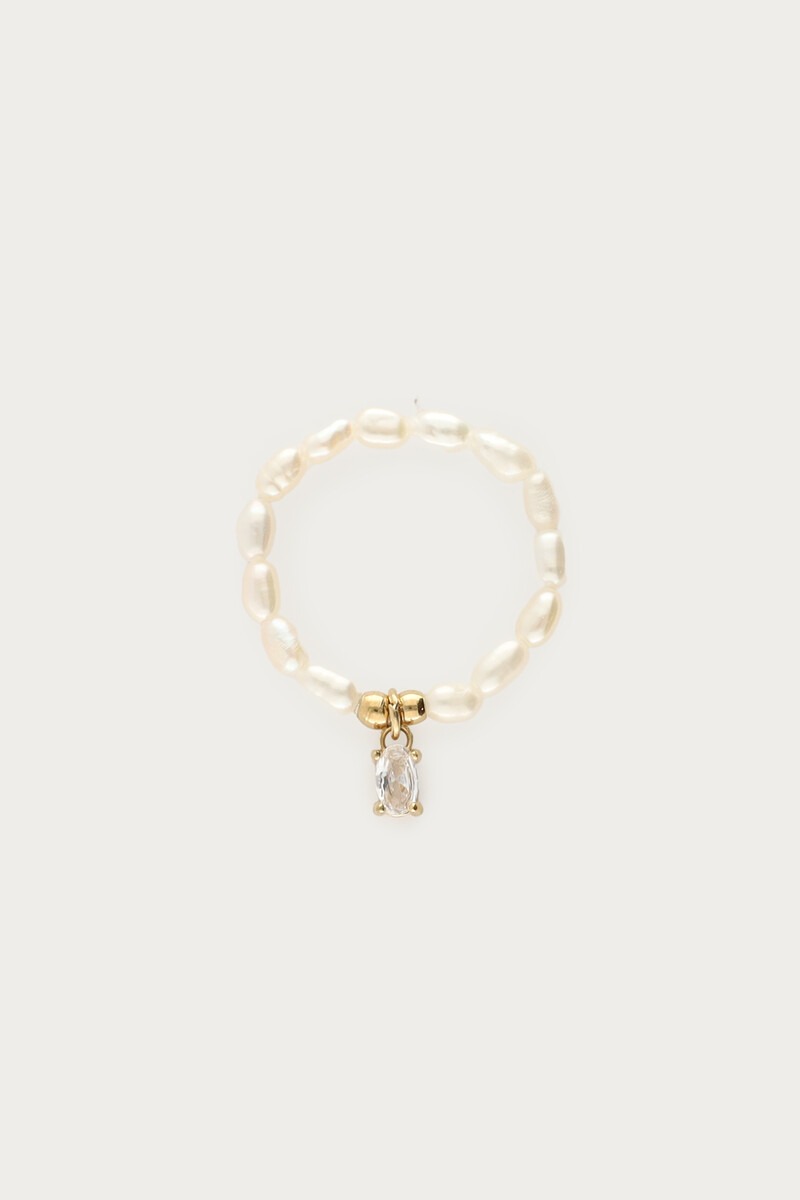 Stretch ring met zoetwaterparels en strass steen - My Jewellery