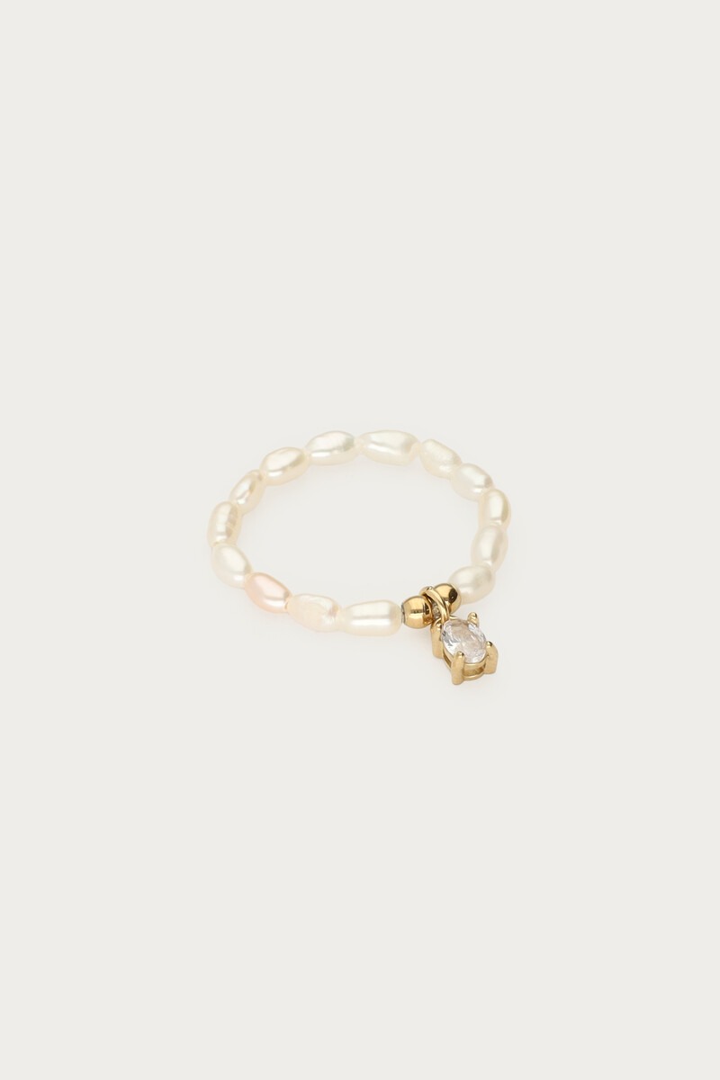 Stretch ring met zoetwaterparels en strass steen - My Jewellery