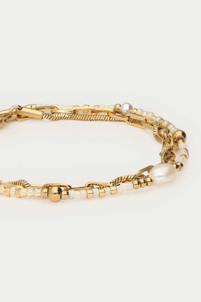 Driedubbele armband met kralen en zoetwaterparel - My Jewellery