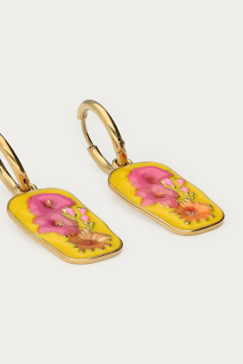 Tropical oorringen met gele bedel en bloemen - My Jewellery