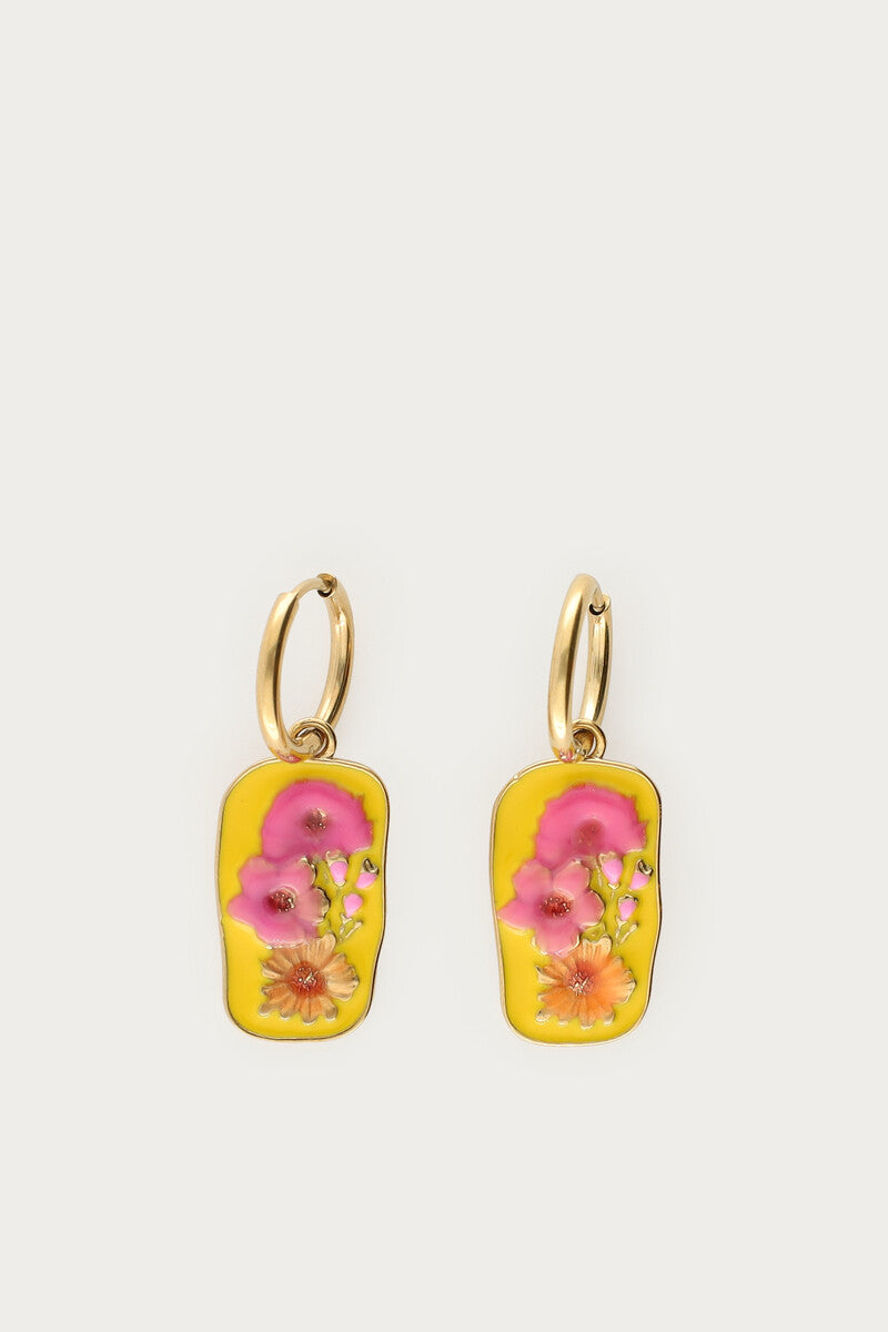 Tropical oorringen met gele bedel en bloemen - My Jewellery