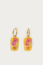 Tropical oorringen met gele bedel en bloemen - My Jewellery