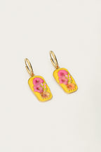Tropical oorringen met gele bedel en bloemen - My Jewellery